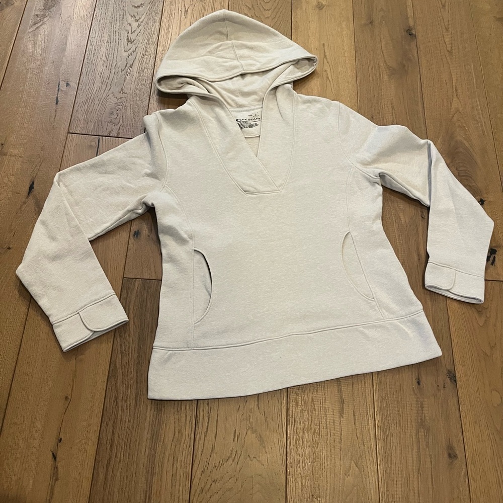 Tek Gear Beige Fleece Lined Pullover Sweatshiert V-neck Hoodie Womens L Large